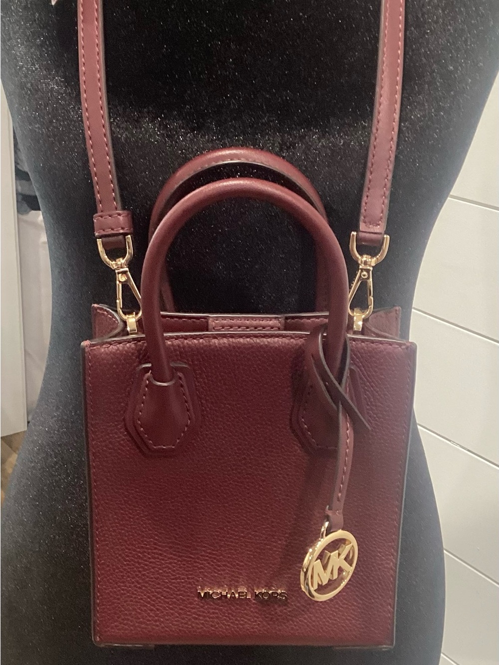 MSRP $298. Merlot pebbled leather, Mercer XS Leather Crossbody Bag. NWT